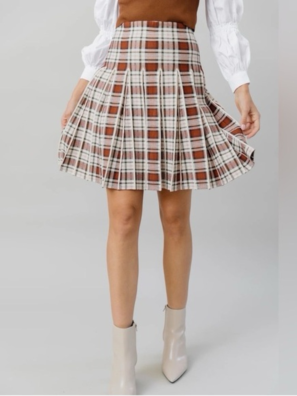 Apparalel Delta Plaid Knit Pleated Skirt